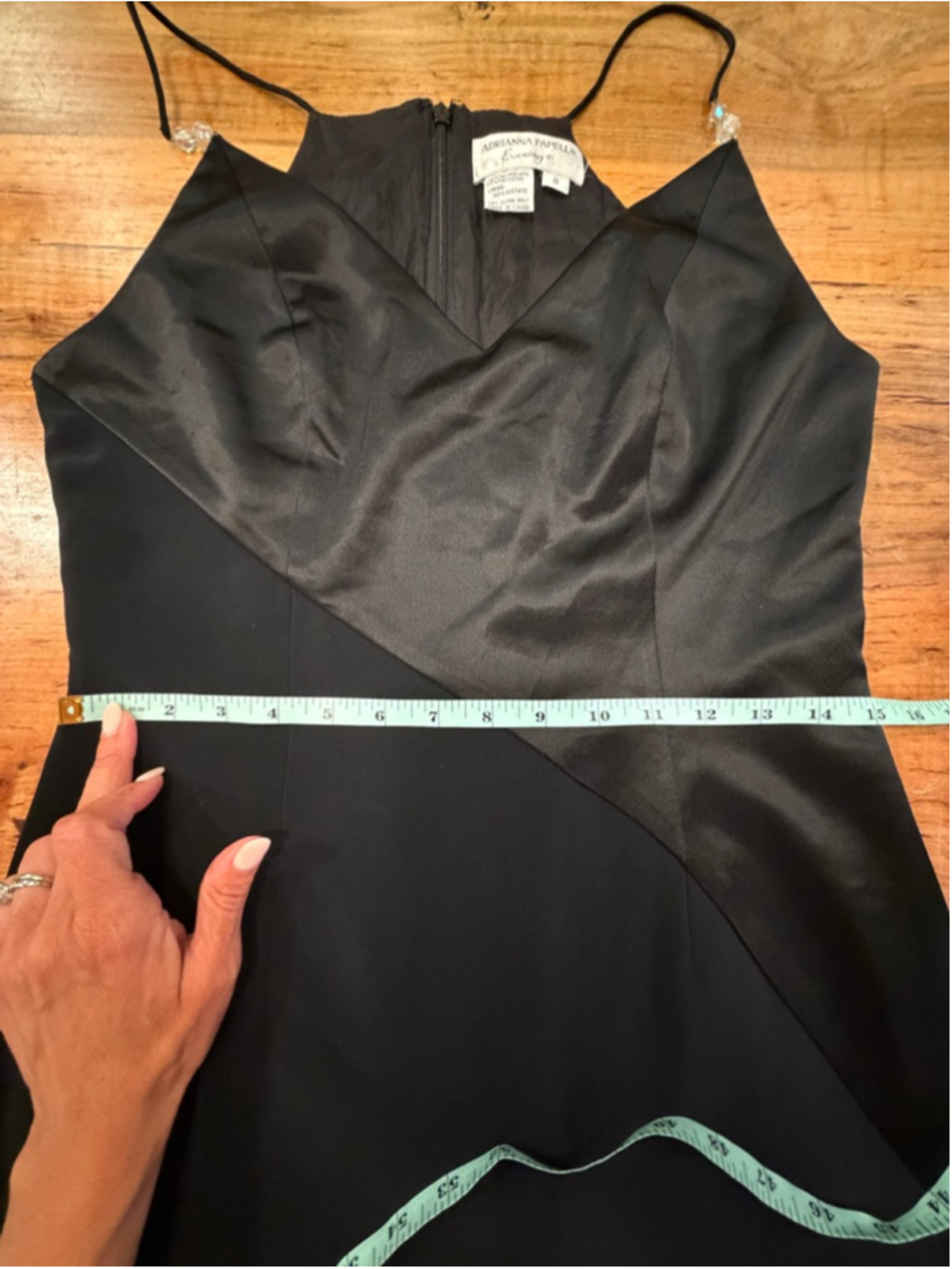 Adrianna Papell Evening Vintage Black Silk-Like Maxi Gown Minimalist Glam 8 - Picture 11 of 14